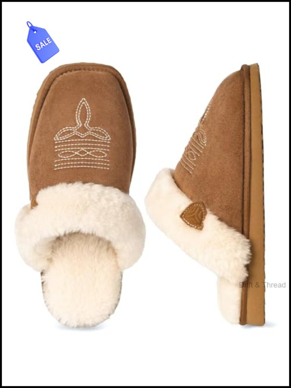 Fuzzy Faux Fur Western Cowboy Square Toe Slippers Women Indoor Outdoor